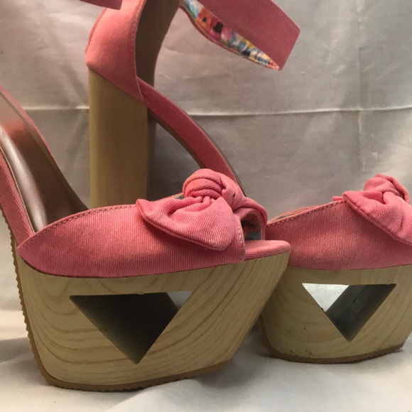 Pink denim bow platform shoes - Picture 5 of 5